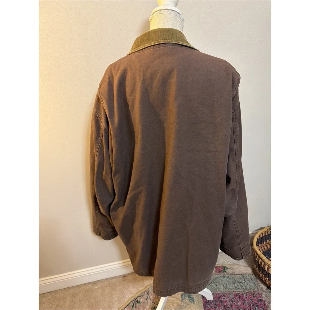 Vtg LL Bean Barn Coat Chore Jacket Tall XXL Plaid Lining Corduroy Collar